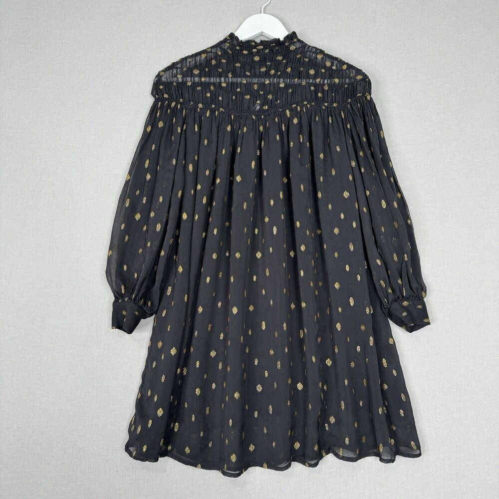 Frame Womens Dress Small Black Smocked Metallic‎ Whimsigoth Fairy Grunge Witchy